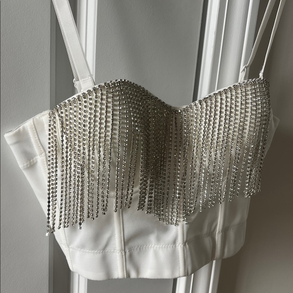 White Rhinestone Embellished Women's Top - Picture 5 of 7